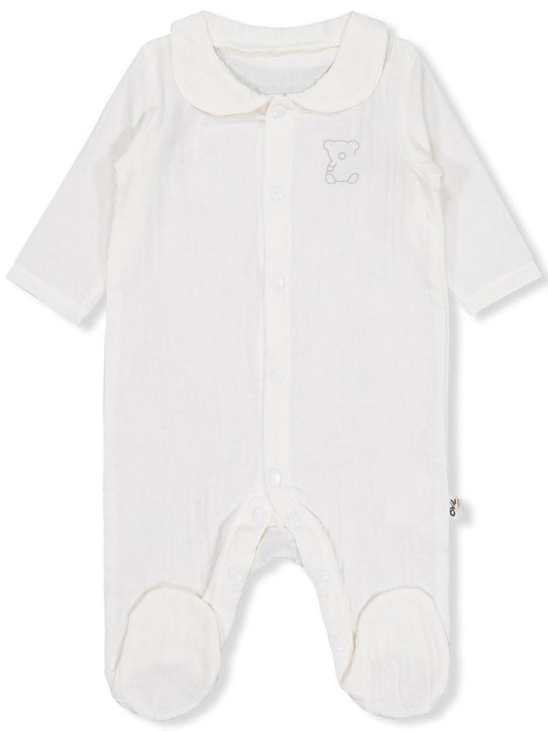 Civil Baby Yakalı Ayıcık Baskılı 1-9 Ay Tulum - Ekru