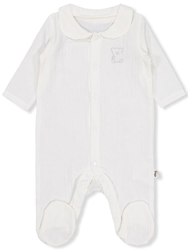 Civil Baby Yakalı Ayıcık Baskılı 1-9 Ay Tulum - Ekru