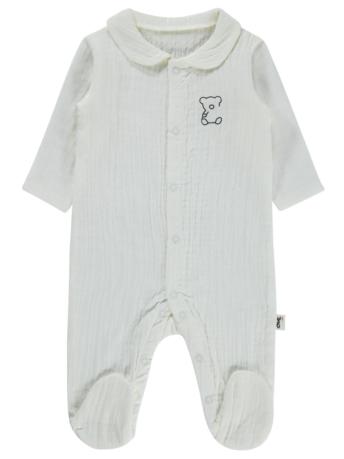 Civil Baby Yakalı Ayıcık Baskılı 1-9 Ay Tulum - Ekru