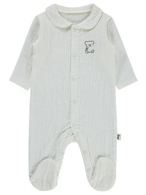 Civil Baby Yakalı Ayıcık Baskılı 1-9 Ay Tulum - Ekru
