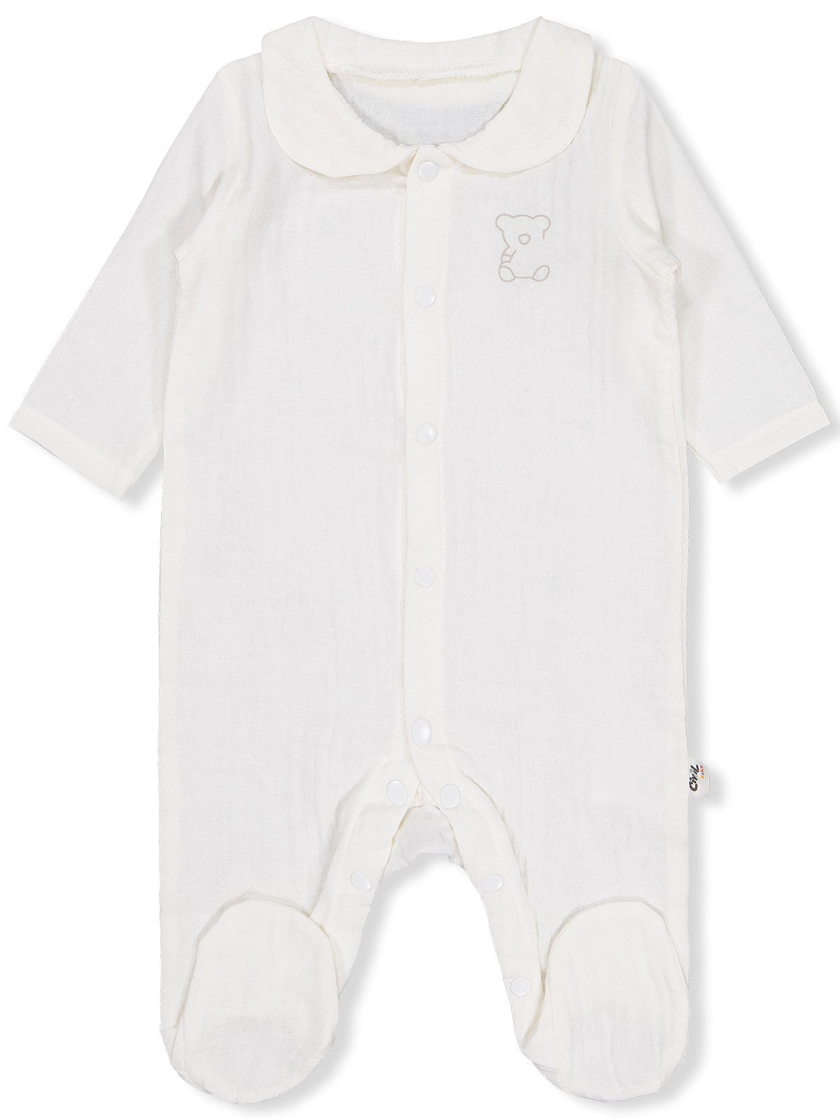 Civil Baby Yakalı Ayıcık Baskılı 1-9 Ay Tulum - Ekru