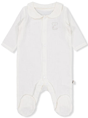 Civil Baby Yakalı Ayıcık Baskılı 1-9 Ay Tulum - Ekru