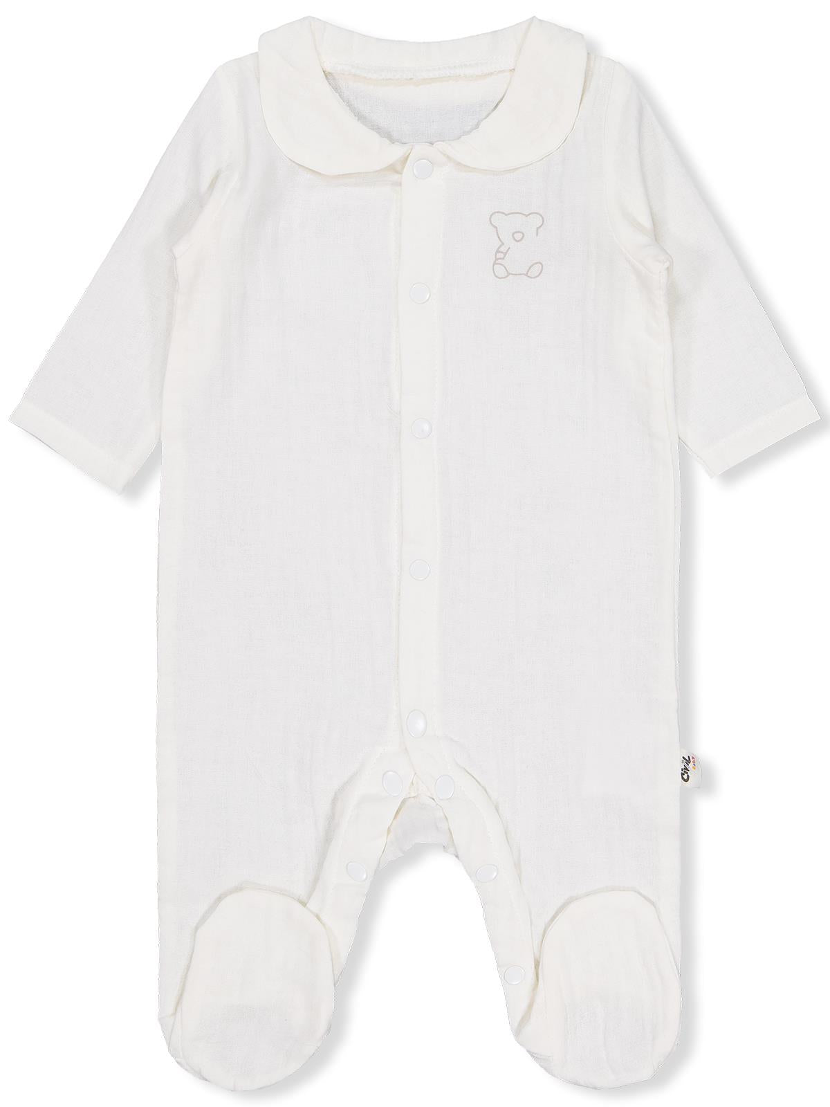 Civil Baby Yakalı Ayıcık Baskılı 1-9 Ay Tulum - Ekru