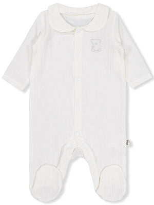 Civil Baby Yakalı Ayıcık Baskılı 1-9 Ay Tulum - Ekru