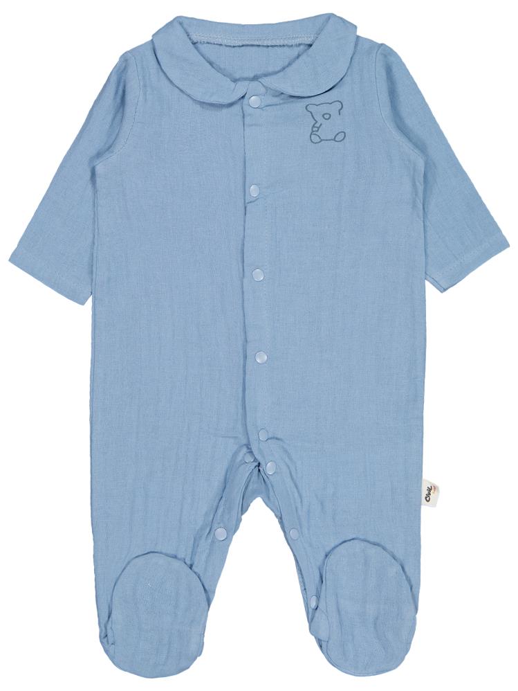 Civil Baby Yakalı Ayıcık Baskılı 1-9 Ay Tulum - Mavi