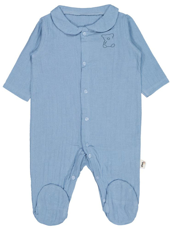 Civil Baby Yakalı Ayıcık Baskılı 1-9 Ay Tulum - Mavi