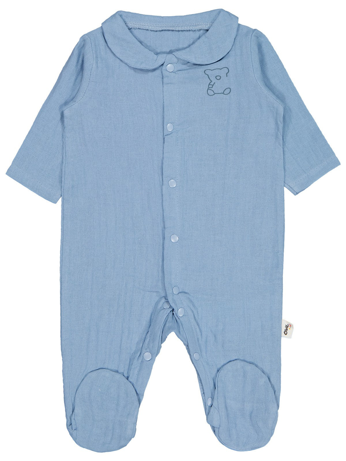 Civil Baby Yakalı Ayıcık Baskılı 1-9 Ay Tulum - Mavi