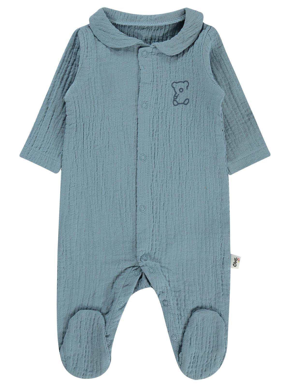 Civil Baby Yakalı Ayıcık Baskılı 1-9 Ay Tulum - Mavi