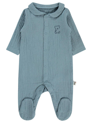 Civil Baby Yakalı Ayıcık Baskılı 1-9 Ay Tulum - Mavi