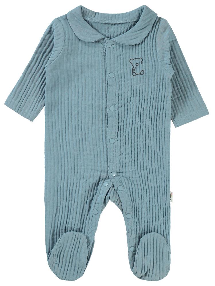 Civil Baby Yakalı Ayıcık Baskılı 1-9 Ay Tulum - Mavi