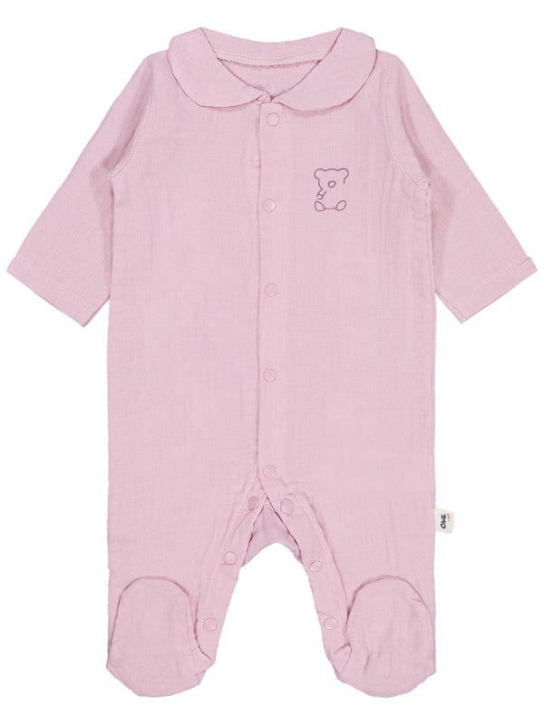 Civil Baby Yakalı Ayıcık Baskılı 1-9 Ay Tulum - Pembe