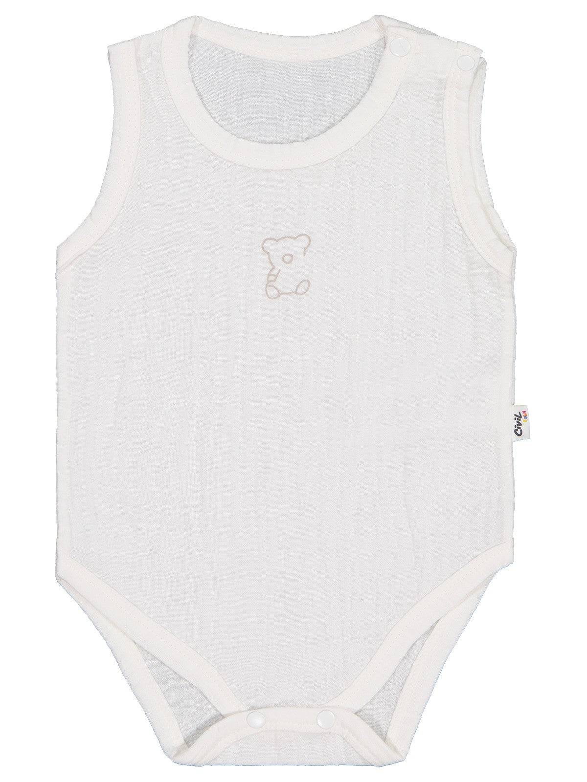 Civil Baby Ayıcık Baskılı 1-18 Ay Çıtçıtlı Badi - Ekru