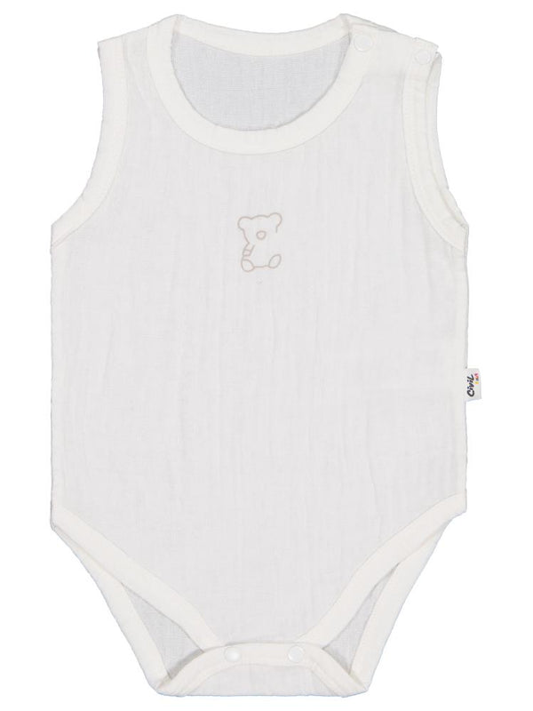 Civil Baby Ayıcık Baskılı 1-18 Ay Çıtçıtlı Badi - Ekru