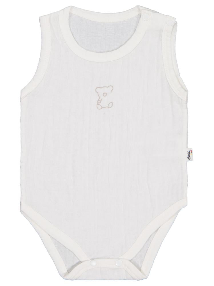 Civil Baby Ayıcık Baskılı 1-18 Ay Çıtçıtlı Badi - Ekru