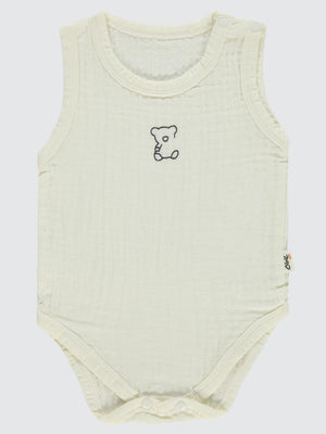 Civil Baby Ayıcık Baskılı 1-18 Ay Çıtçıtlı Badi - Ekru