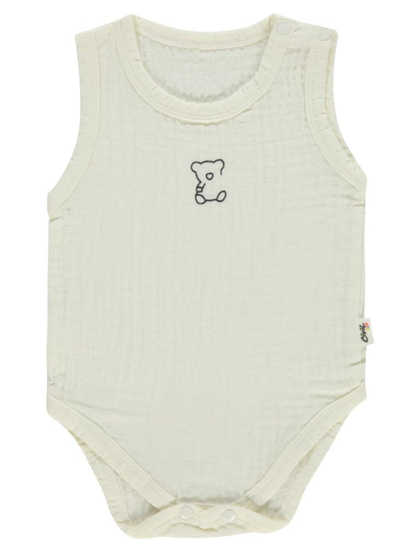 Civil Baby Ayıcık Baskılı 1-18 Ay Çıtçıtlı Badi - Ekru