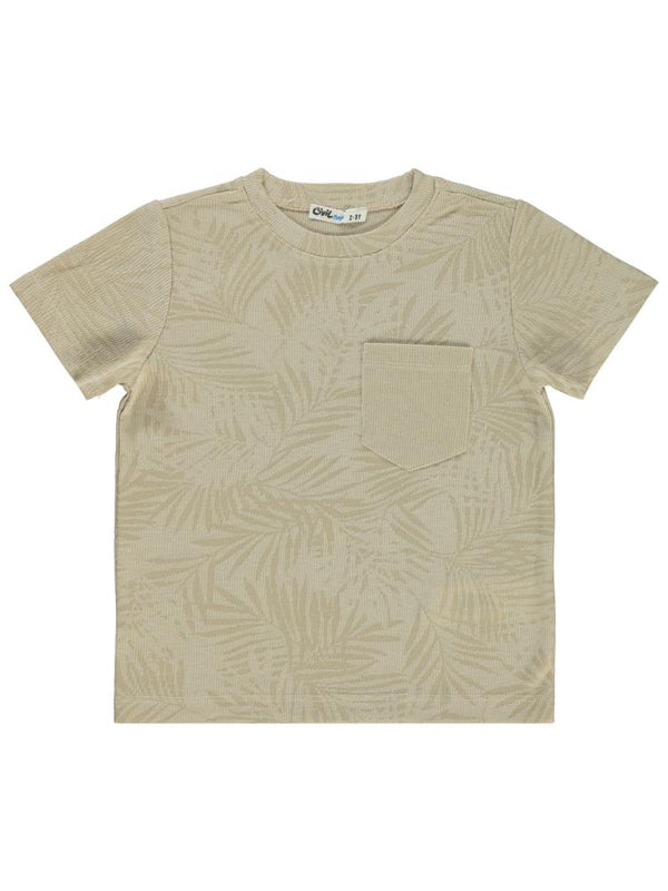 Civil Boys Kendinden Palmiye Desenli Cepli 2-5 Yaş Tişört - Bej