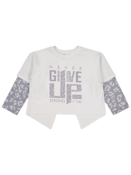 Civil Kız Çocuk Leopar Sweatshirt | Süprem Uzun Kol Bisiklet Yaka | Okul Kreş ve Günlük Kullanım - Beyaz