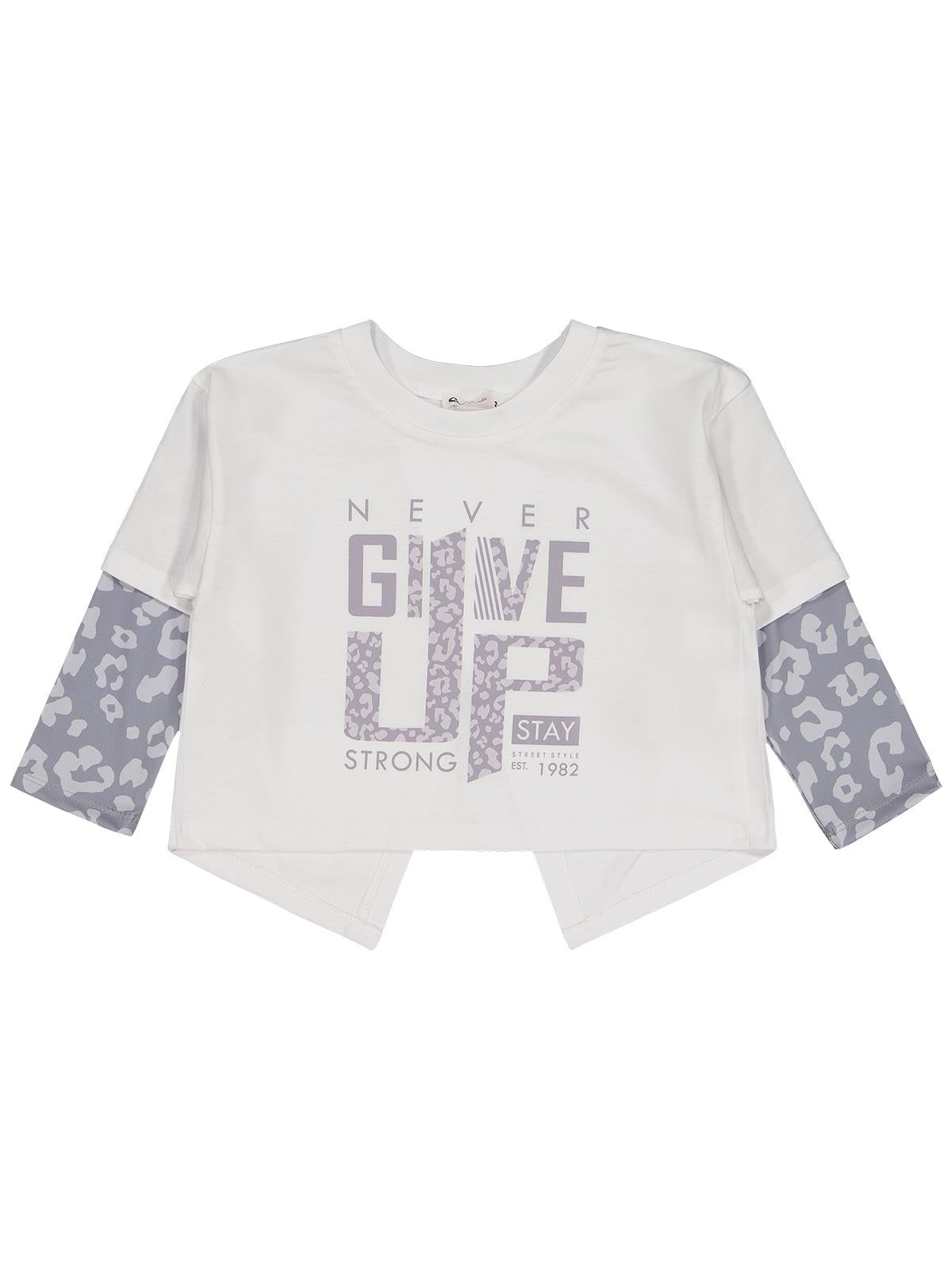 Civil Kız Çocuk Leopar Sweatshirt | Süprem Uzun Kol Bisiklet Yaka | Okul Kreş ve Günlük Kullanım - Beyaz