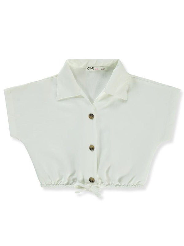 Civil Girls Beli Büzgülü 2-5 Yaş Gömlek - Ekru