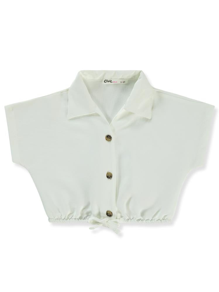 Civil Girls Beli Büzgülü 2-5 Yaş Gömlek - Ekru