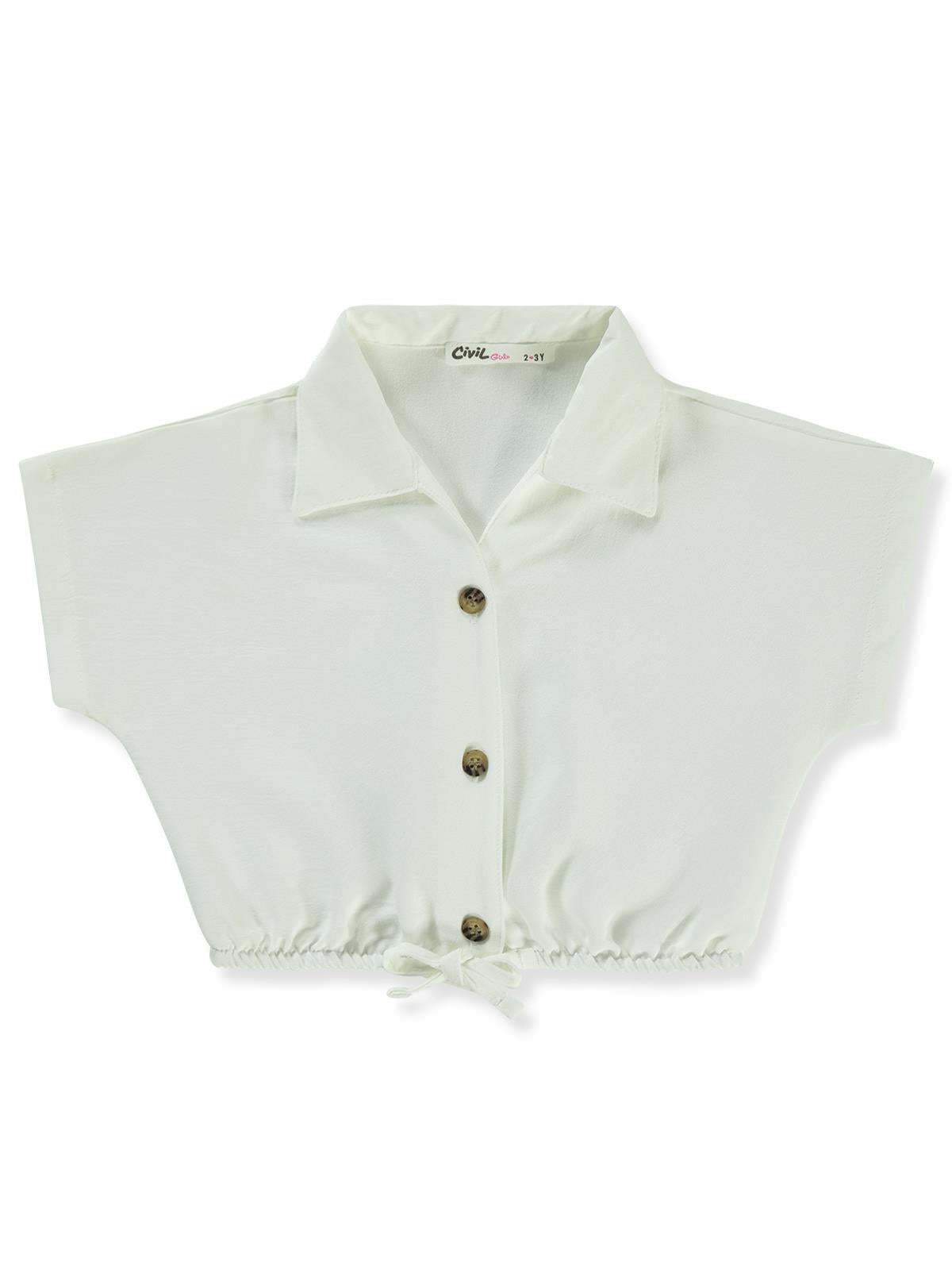 Civil Girls Beli Büzgülü 2-5 Yaş Gömlek - Ekru
