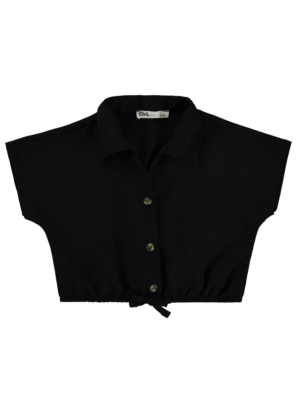 Civil Girls Beli Büzgülü 2-5 Yaş Gömlek - Siyah