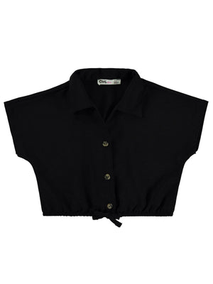 Civil Girls Beli Büzgülü 2-5 Yaş Gömlek - Siyah