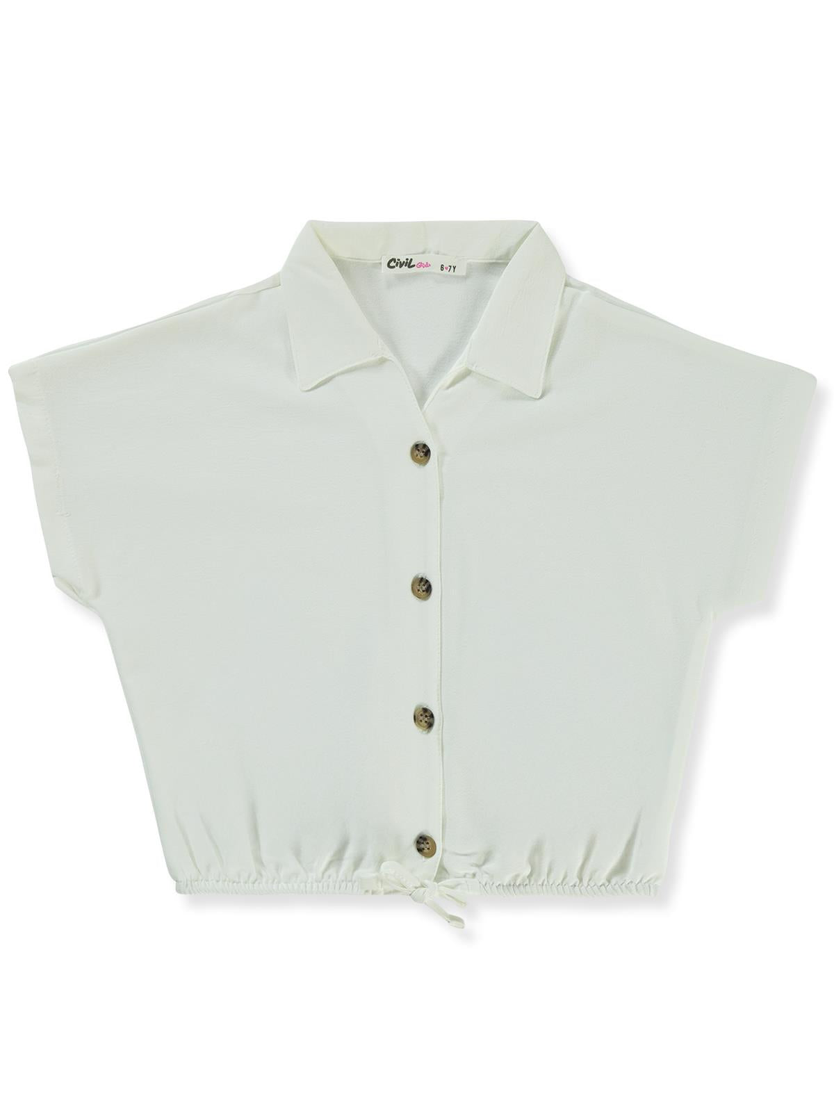 Civil Girls Beli Büzgülü 6-9 Yaş Gömlek - Ekru