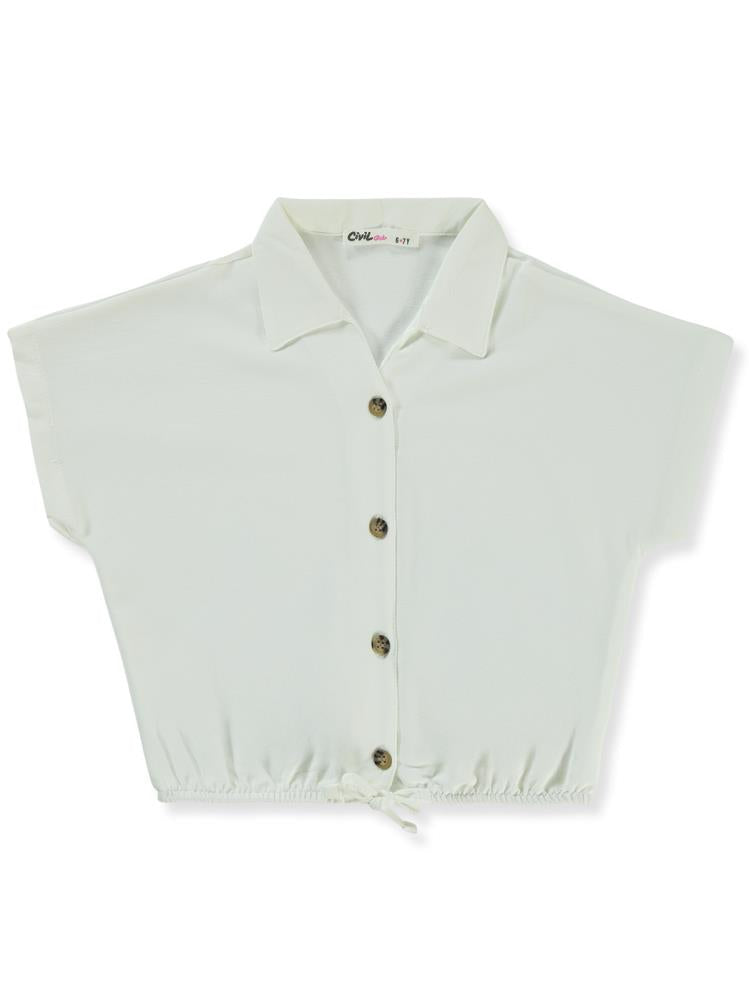 Civil Girls Beli Büzgülü 10-13 Yaş Gömlek - Ekru
