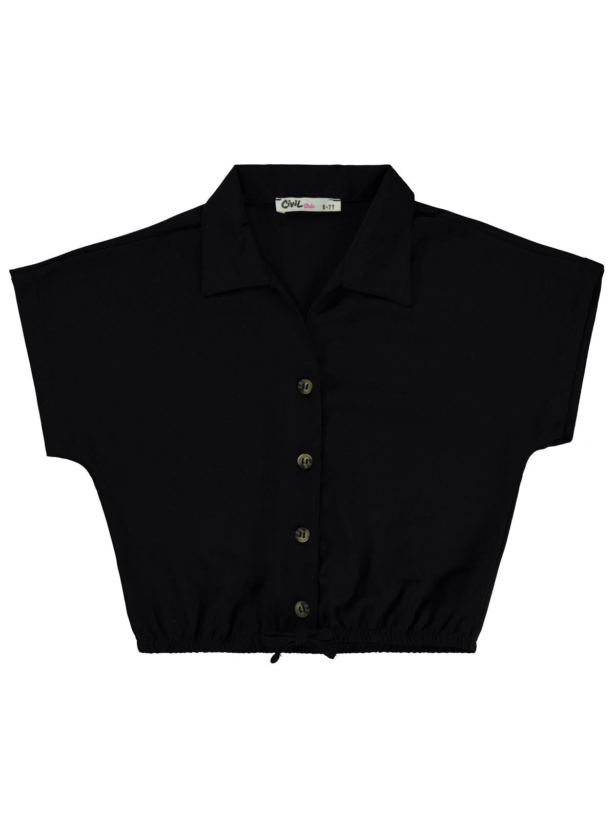 Civil Girls Beli Büzgülü 10-13 Yaş Gömlek - Siyah