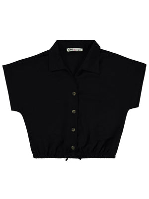 Civil Girls Beli Büzgülü 10-13 Yaş Gömlek - Siyah