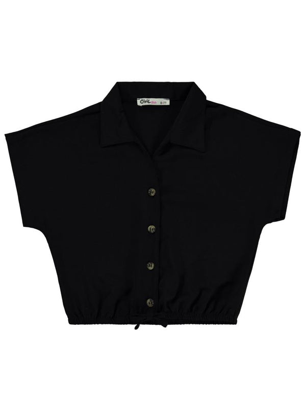 Civil Girls Beli Büzgülü 10-13 Yaş Gömlek - Siyah