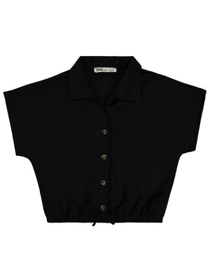 Civil Girls Beli Büzgülü 10-13 Yaş Gömlek - Siyah