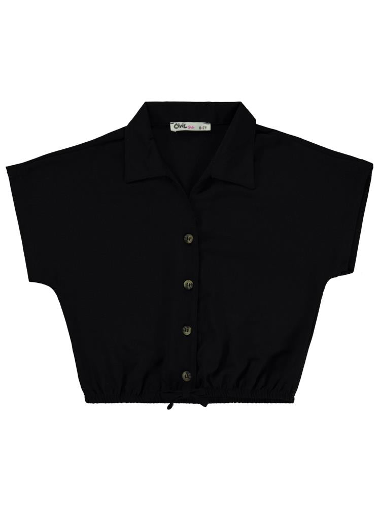 Civil Girls Beli Büzgülü 6-9 Yaş Gömlek - Siyah