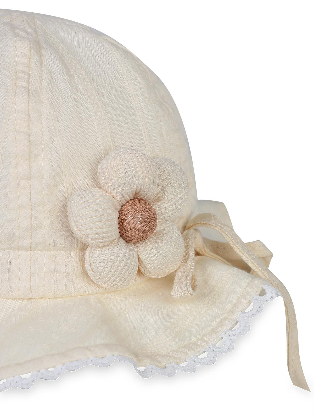 Çiçek Aksesuarlı 1-3 Yaş Çocuk Kız Maksi Şapka - Bej
