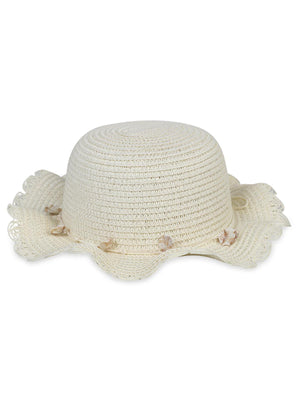 Kitti Taşlı Aksesuar 4-8 Yaş Çocuk Kız Hasır Şapka - Beyaz