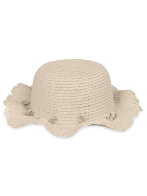 Kitti Taşlı Aksesuar 4-8 Yaş Çocuk Kız Hasır Şapka - Bej