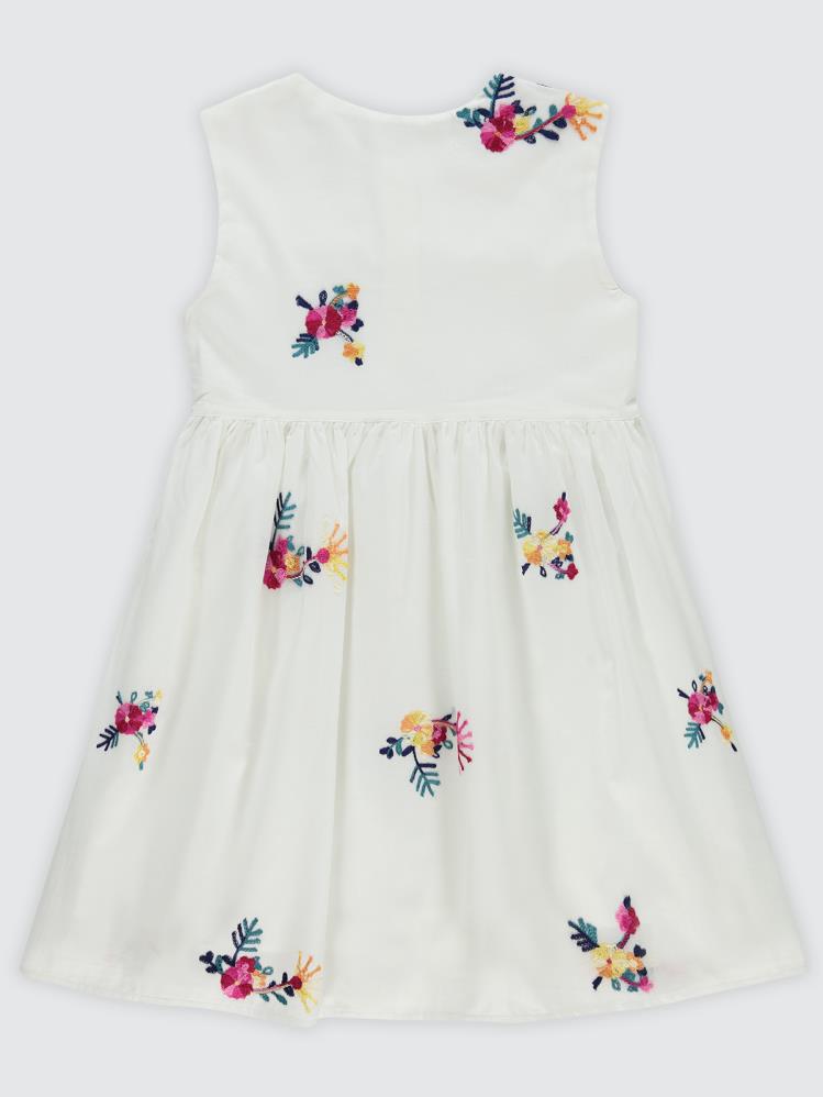 Civil Girls Renli Çiçek Nakışlı 6-9 Yaş Elbise - Ekru