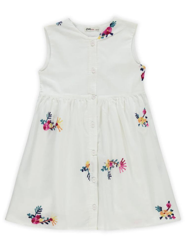 Civil Girls Renli Çiçek Nakışlı 6-9 Yaş Elbise - Ekru