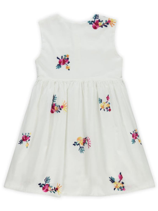 Civil Girls Renli Çiçek Nakışlı 6-9 Yaş Elbise - Ekru