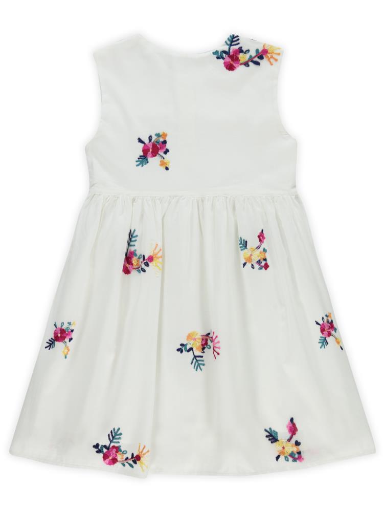 Civil Girls Renli Çiçek Nakışlı 6-9 Yaş Elbise - Ekru