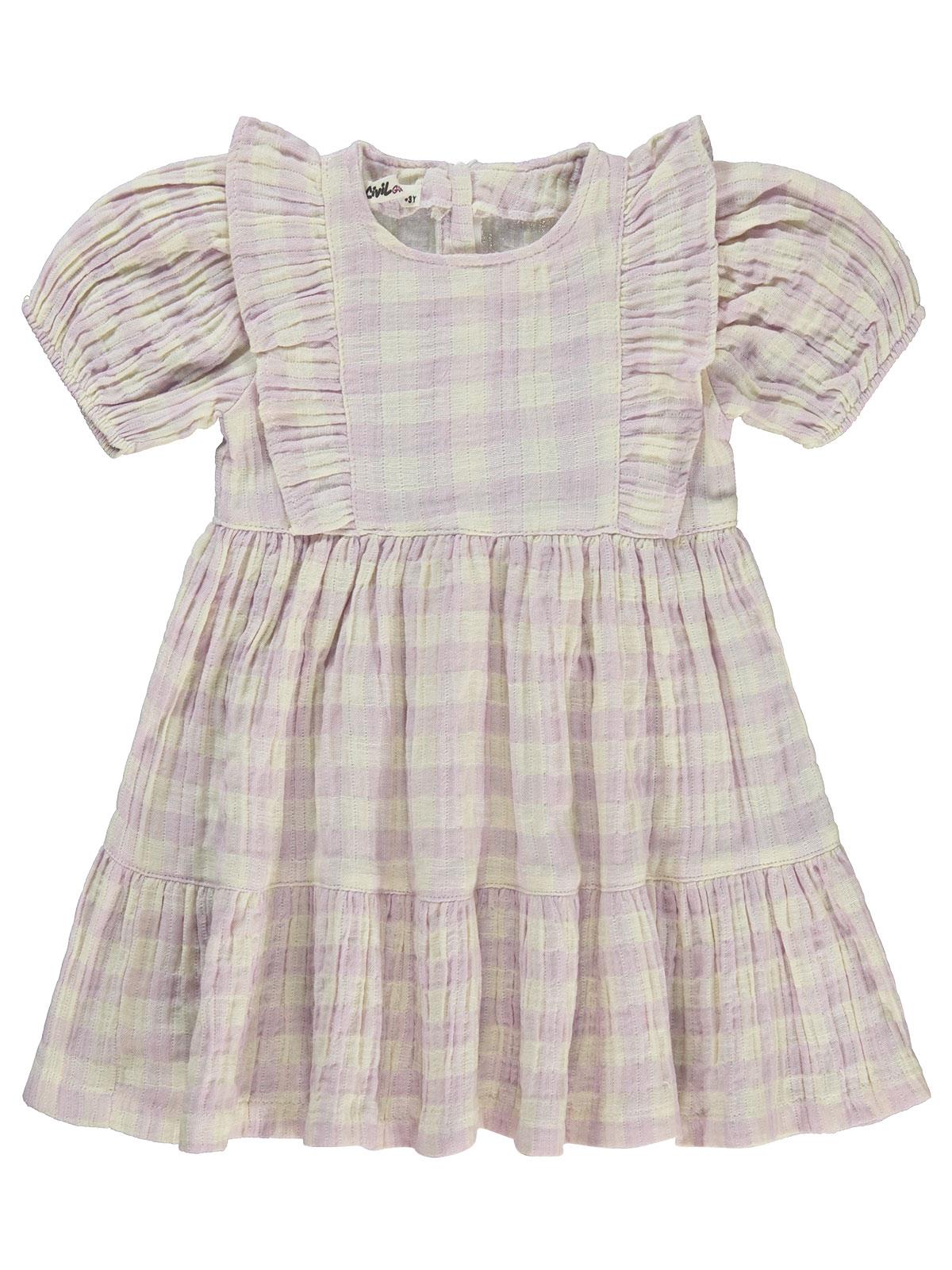 Civil Girls Ekose Desenli 2-5 Yaş Elbise - Lila