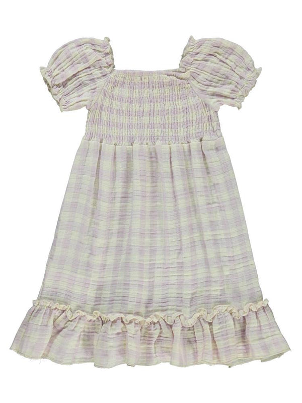 Civil Girls Ekose Desenli 6-9 Yaş Elbise - Lila
