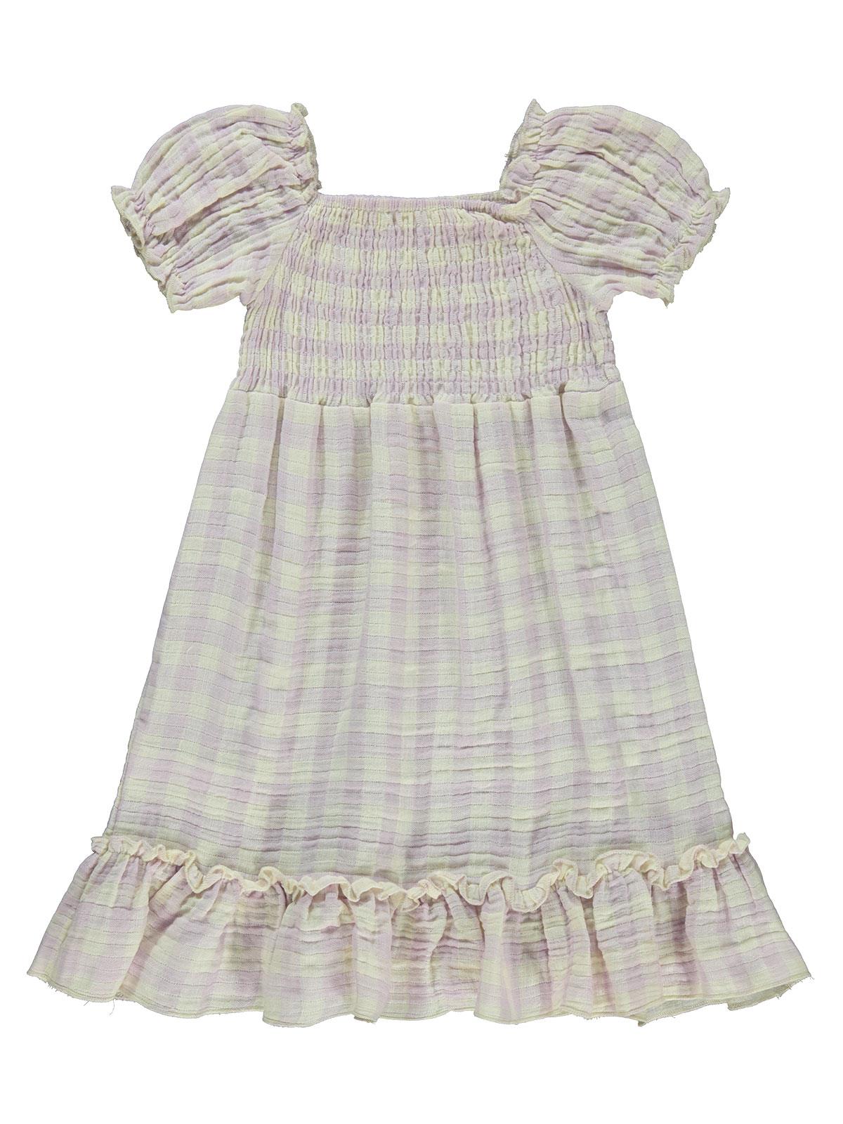 Civil Girls Ekose Desenli 6-9 Yaş Elbise - Lila