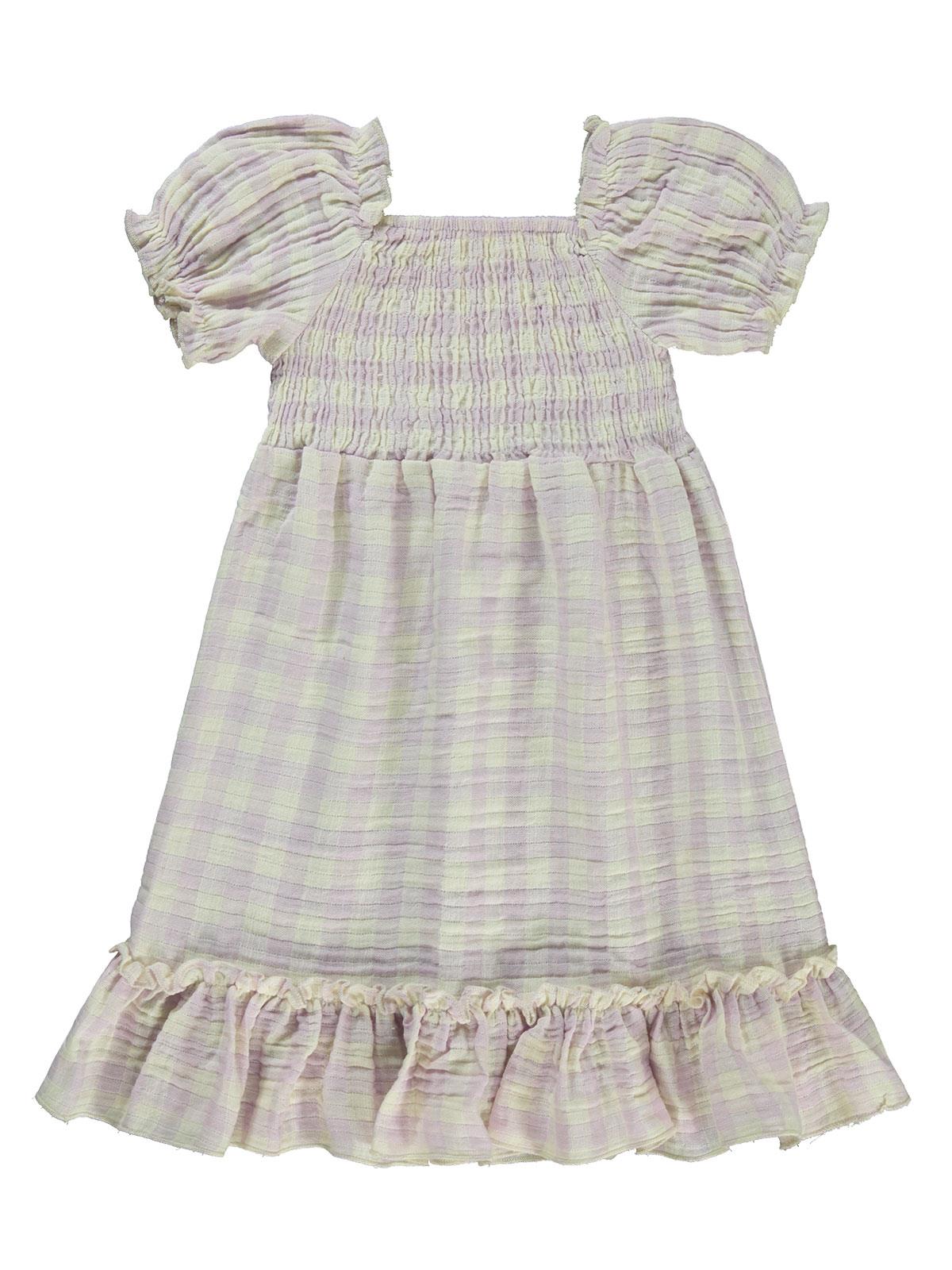 Civil Girls Ekose Desenli 6-9 Yaş Elbise - Lila