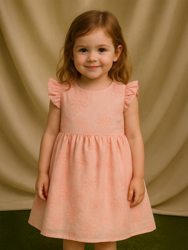 Civil Girls Çiçek Nakışlı 2-5 Yaş Elbise - Pudra
