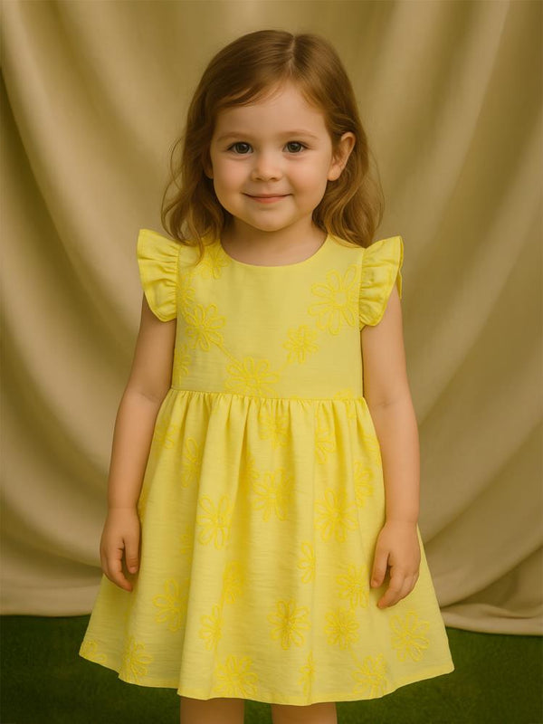 Civil Girls Çiçek Nakışlı 2-5 Yaş Elbise - Sarı