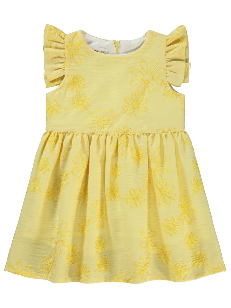 Civil Girls Çiçek Nakışlı 2-5 Yaş Elbise - Sarı