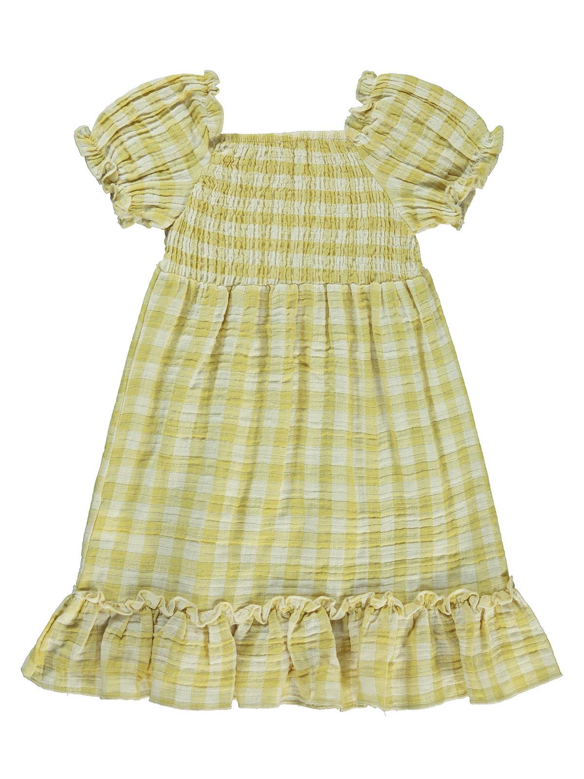 Civil Girls Ekose Desenli 6-9 Yaş Elbise - Sarı